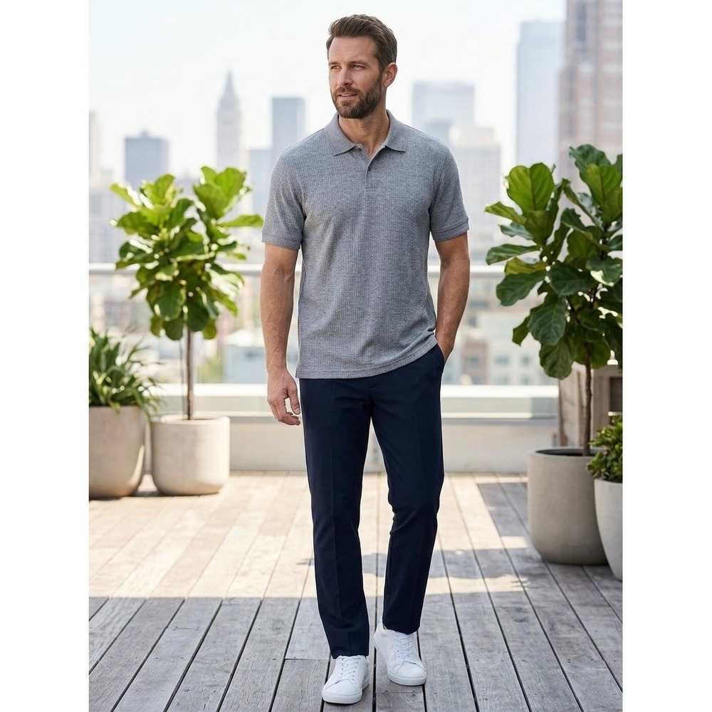 Marc New York Andrew Marc Mens XL Grey Ribbed Sweater Polo Shirt CMMNYK617-GRY